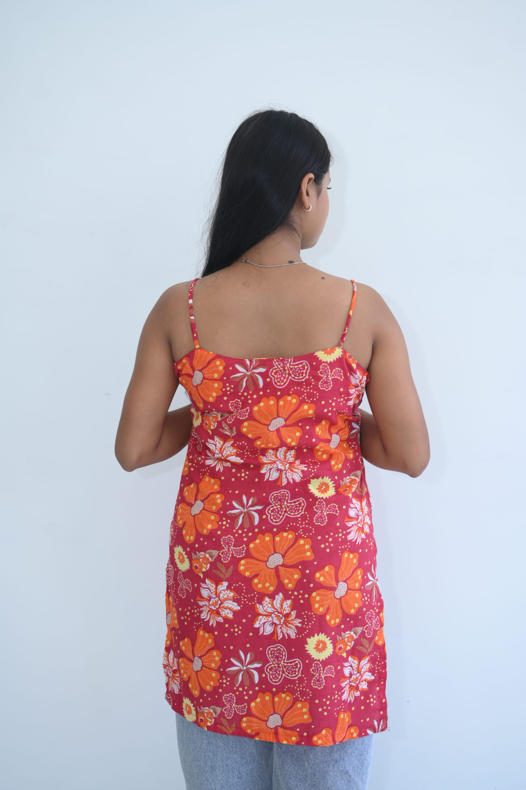 Red Floral Printed Strappy Kurti Top - Image 2