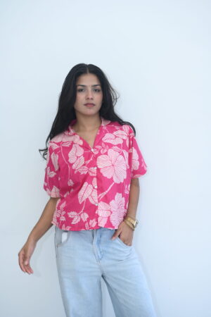 Pink Tropical Floral Printed Shirt Top