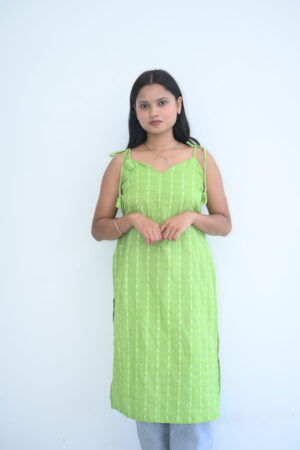 Lime Green Tie-Strap Straight Kurti Dress
