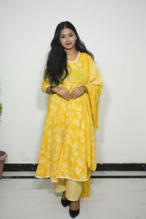 Sunshine Yellow Floral Kurta Set with Dupatta