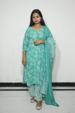 Mint Green Floral Kurta Set with Dupatta