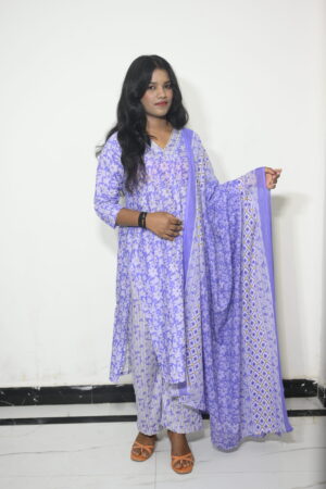 Lavender Floral Kurta Set with Dupatta