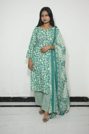 Sea Green Floral Kurta Set with Dupatta