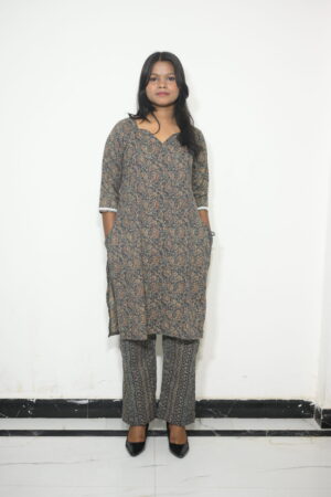 Charcoal Paisley Printed Kurta Pant Set