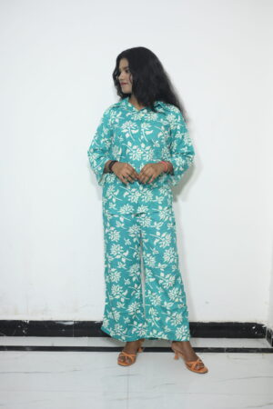 Turquoise Floral Printed Co-Ord Set