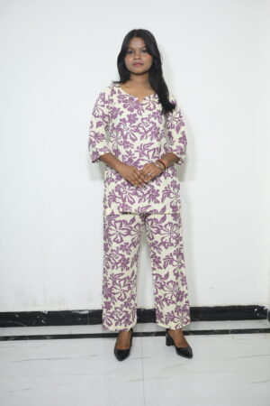 White & Lavender Floral Printed Co-Ord Set
