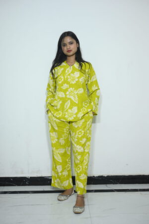Lime Green Floral Printed Co-Ord Set