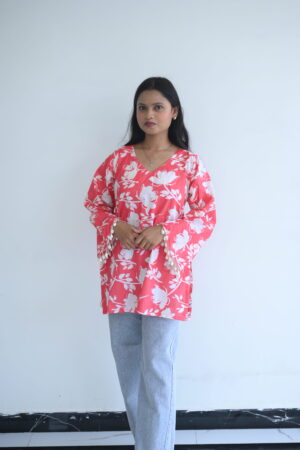 Pink Floral Kaudi Shell Sleeve Top