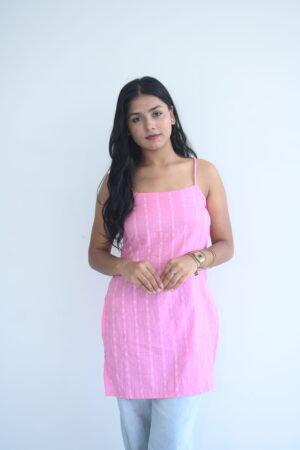 Pink Striped Sleeveless Cotton Tunic Top