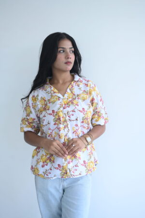 Floral Breeze White Printed Casual Shirt