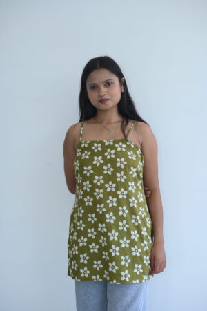 Olive Floral Printed Strappy Tunic Top