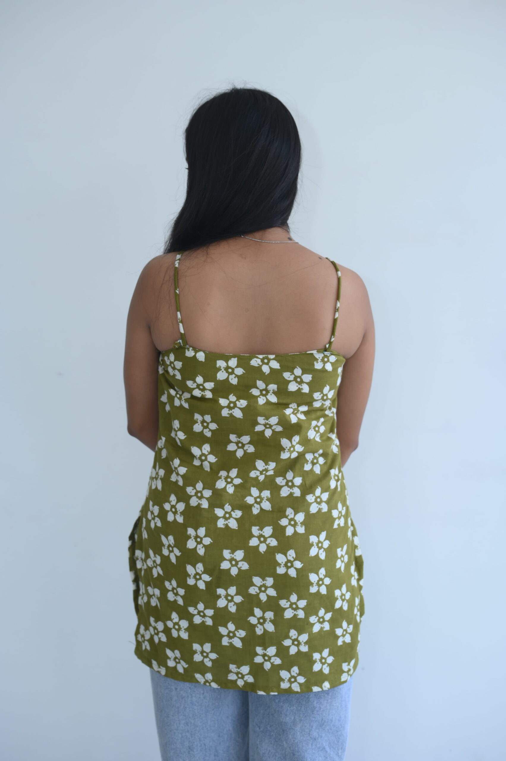 Olive Floral Printed Strappy Tunic Top - Image 4