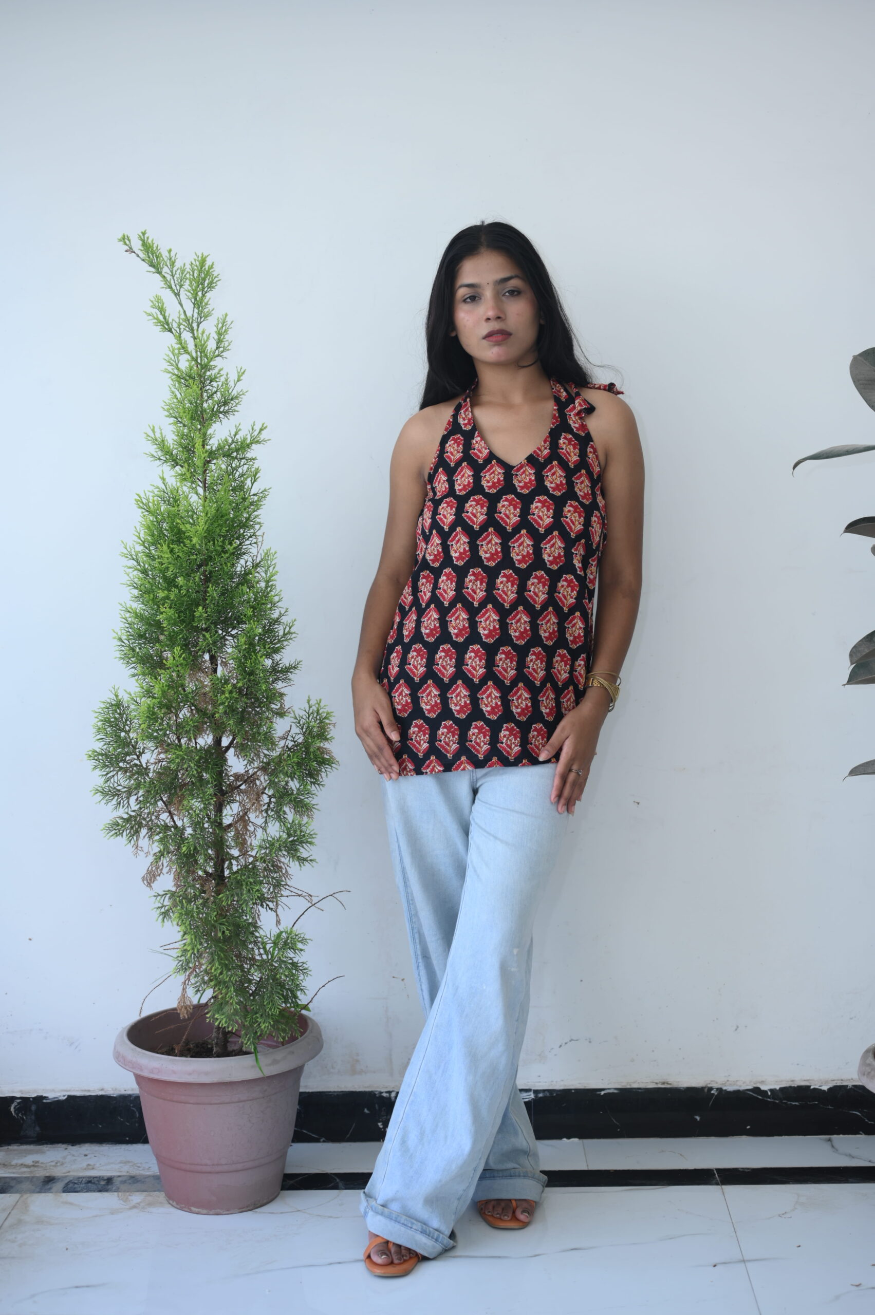 Athyea Black Floral Printed Halter Neck Top - Image 5