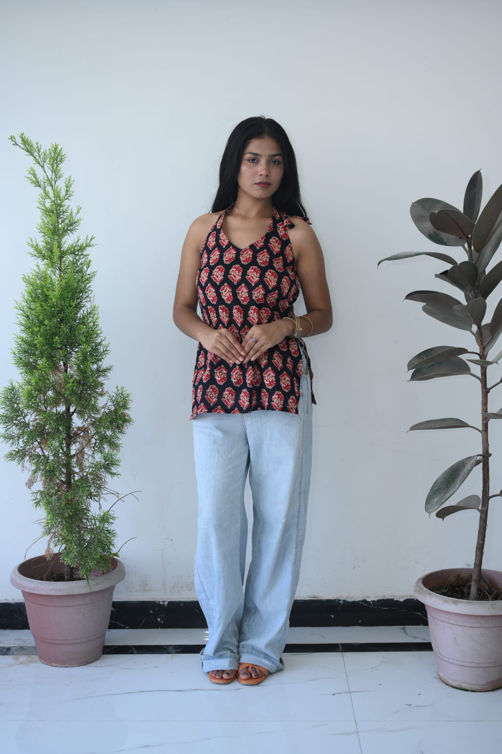 Athyea Black Floral Printed Halter Neck Top - Image 6