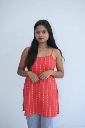 Coral Pink Strappy Cotton Tunic Top